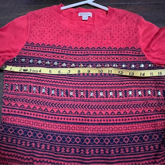 Closet clean out. Sweater. Red scoop neck black jewels. Pink knit high neck. - Picture 6 of 14